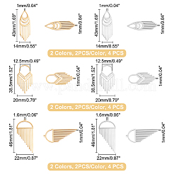 12Pcs 6 Style 201 Stainless Steel Pendants&nbsp;STAS-DC0006-55