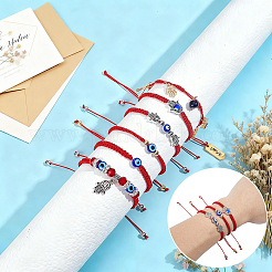 6Pcs 6 Styles Hamsa Hand & Evil Eye Glass & Resin & Alloy & Brass Beads Bracided Bead Bracelets & Charms Bracelets for Women&nbsp;BJEW-GA00009