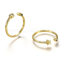 Brass Micro Pave Clear Cubic Zirconia Cuff Rings&nbsp;RJEW-C100-16G