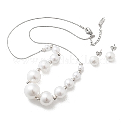 Round Plastic Imitation Pearl
Stud Earrings & Necklaces Sets&nbsp;SJEW-Q001-01P