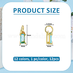 12Pcs 12 Colors Birthday Brass Cubic Zirconia Pendants&nbsp;ZIRC-FH0001-56