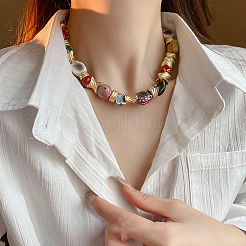 Alloy with Porcelain Oval & Round & Cube Colorful Beaded Necklaces for Women&nbsp;FS-WG67AB1-01