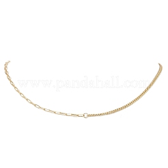 Brass Curb Chain & Paperclip Chain Necklaces with 201 Stainless Steel End Chain Heart Charms&nbsp;NJEW-JN05553
