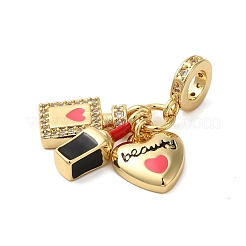 Rack Plating Brass Micro Pave Clear Cubic Zirconia Enamel European Dangle Charms&nbsp;X-KK-P279-45G