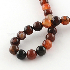Dyed Natural Striped Agate/Banded Agate Round Bead Strands&nbsp;G-R342-8mm-02