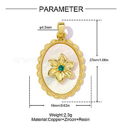 Brass Micro Pave Green Cubic Zirconia with Shell Pendants&nbsp;CU-OY001-52G