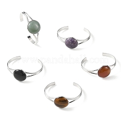 Natural Mixed Stone Flat Round Brass Cuff Bangles for Women&nbsp;BJEW-JB14353