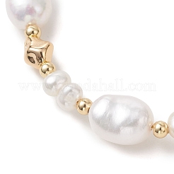 Natural Cultured Freshwater Pearl & Brass Beaded Bracelets for Women&nbsp;BJEW-JB13366