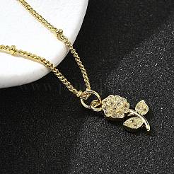 Brass Micro Pave Clear Cubic Zirconia Flower Pendant Necklaces for Women&nbsp;NJEW-A039-01B-G