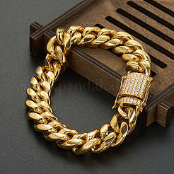 Stainless Steel Curb Chain Bracelet with Rhinestone Clasps&nbsp;WG84387-02