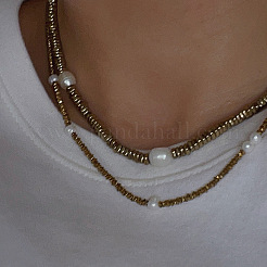 Shimmering Natural Freshwater Pearl & Synthetic Non-magnetic Hematite Beaded Necklaces&nbsp;MF6958