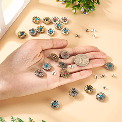 24 Sets 12 Colors Alloy Synthetic Stone Beads Buttons&nbsp;BUTT-TA0001-23