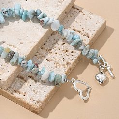 Natural Larimar Beaded Bracelets&nbsp;X-BJEW-JB02681-01