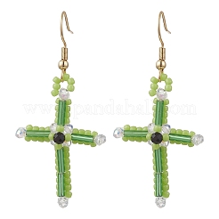 Cross Glass Beaded Dangle Earrings&nbsp;EJEW-MZ00706