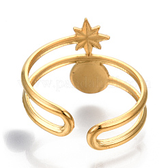 Ion Plating(IP) 304 Stainless Steel Star Cuff Ring&nbsp;RJEW-N038-111LG