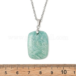 Natural Amazonite Rectangle Pendant 304 Stainless Steel Cable Chain Necklaces&nbsp;NJEW-JN06416