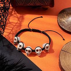 Synthetic Magnesite Skull Braided Bead Bracelets&nbsp;BJEW-JB10523
