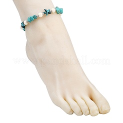 Dyed Synthetic Turquoise Starfish & Chip Beaded Anklets with 304 Stainless Steel End Chains&nbsp;AJEW-AN00733-02