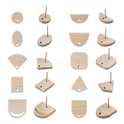 40Pcs 10 Styles Fan & Rectangle & Flat Round & Oval Ash Wood Stud Earring Findings&nbsp;EJEW-TA0001-18