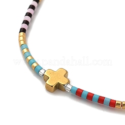 Cross & Glass Seed Braided Bead Bracelet&nbsp;KG3745-4