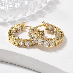Brass Micro Pave Clear Cubic Zirconia Hoop Earrings&nbsp;EJEW-K083-42G