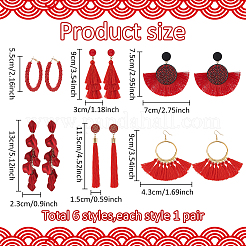 6Pairs 6 Styles Acrylic Petal & Cotton Tassel & Resin Dangle Boho Stud Earrings&nbsp;EJEW-AN0003-75