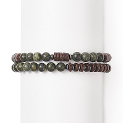 Natural Serpentine & Synthetic Non-magnetic Hematite Beads Energy Stretch Bracelets Set&nbsp;BJEW-JB07142-05