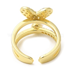 Rack Plating Brass Heart Open Cuff Ring with Cubic Zirconia&nbsp;RJEW-M151-03G