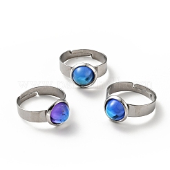 Flat Round K9 Glass Adjustable Ring&nbsp;RJEW-G253-01C-P