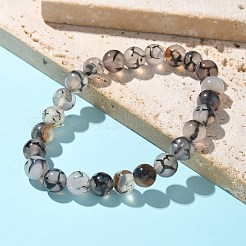 Natural Dragon Veins Agate Beaded Stretch Bracelets&nbsp;BJEW-Q692-02C