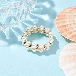 Shell Pearl & Non-magnetic Synthetic Hematite & Brass Beaded Finger Rings&nbsp;RJEW-JR00678