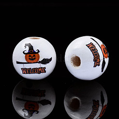 Halloween Printed Natural Wood Beads&nbsp;WOOD-S057-085