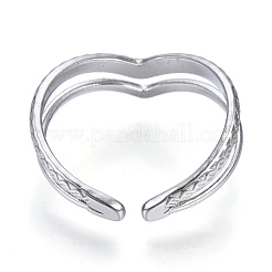 Non-Tarnish 304 Stainless Steel Heart Open Cuff Ring&nbsp;RJEW-N040-46