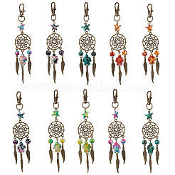 Synthetic Turquoise Starfish Turtle & Alloy Woven Net/Web with Feather Pendant Decorations&nbsp;HJEW-JM03126