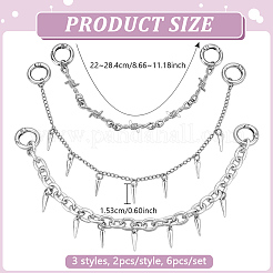 6Pcs 3 Styles Aluminum Cable Chain Boot Strap Chains&nbsp;HJEW-PH02514
