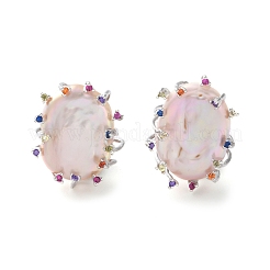 925 Sterling Silver Natural Pearl Stud Earrings&nbsp;EJEW-M078-01P