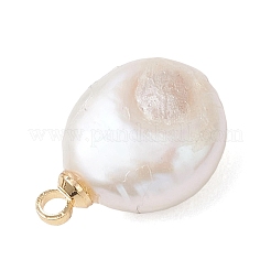 Natural Nucleated Pearl Keshi Pearl Flat Round Charms&nbsp;PALLOY-JF04781