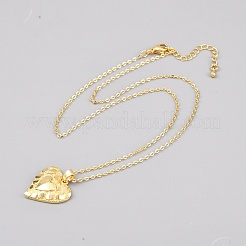 Valentine's Day Brass Textured Heart Pendant Cable Chain Necklaces for Women&nbsp;NJEW-WH0020-86D