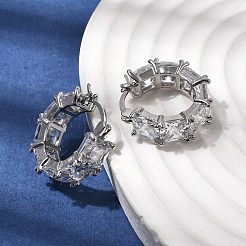 Square Brass Micro Pave Clear Cubic Zirconia Hoop Earrings&nbsp;EJEW-H108-07P