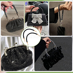 2Pcs Round Jet Rhinestone Synthetic Rubber Cord Bag Handles&nbsp;DIY-PH0035-49G