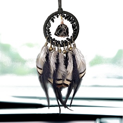 Irregular Nugget Woven Net/Web with Feather Pendant Decoration&nbsp;PW-WG89B61-01