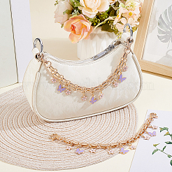 2Pcs Alloy Enamel Lilac Butterfly and Pink Flower Pendant Aluminum Bag Decorative Chains&nbsp;HJEW-BBC0001-38