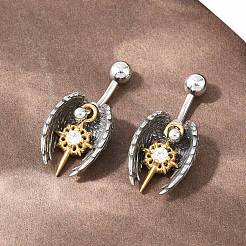 316 Stainless Steel Pave Clear Cubic Zirconia Curved Barbell Dangle Belly Rings&nbsp;AJEW-C044-02