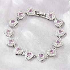 Brass Pave Cubic Zirconia Heart Tennis Bracelets for Women&nbsp;KK-CBA68DA-09P-02