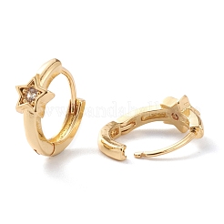 Brass Micro Pave Clear Cubic Zirconia Huggie Hoop Earrings&nbsp;EJEW-H109-06G