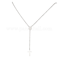 201 Stainless Steel Virgin Cross Pendant 304 Stainless Steel Singapore Chain Rosary Bead Necklaces for Women Men&nbsp;NJEW-JN05436