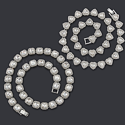2Pcs 2 Styles Zinc Alloy Pave Square/Heart Clear Glass Tennis Necklaces for Womem&nbsp;NJEW-SP0001-08PS