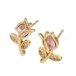 Brass Micro Pave Cubic Zirconia Stud Earrings&nbsp;KK-CBA8324-19G-02