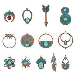 13Pcs 13 Styles Alloy with Synthetic Turquoise Pendants&nbsp;FIND-TA0010-62