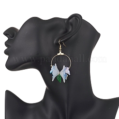 3 Pairs 3 Colors 304 Stainless Steel Flower with Leaf Dangle Earrings&nbsp;EJEW-TA00751